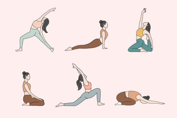 30 Set Bundle Women Yoga Pose Fitness Namaste Wellness Flat Art Meditation Clipart