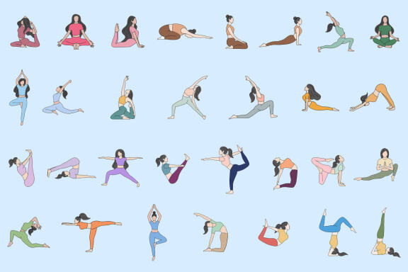 30 Set Bundle Women Yoga Pose Fitness Namaste Wellness Flat Art Meditation Clipart