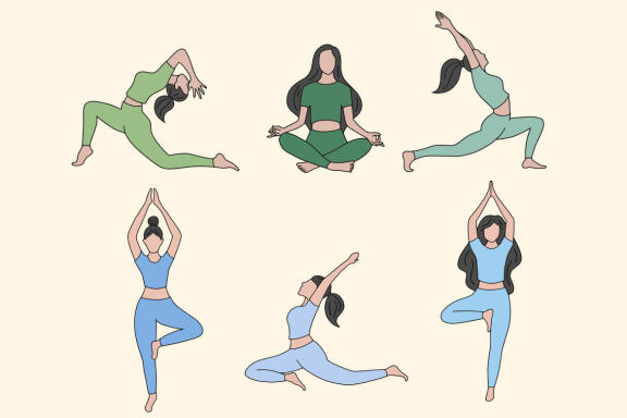 30 Set Bundle Women Yoga Pose Fitness Namaste Wellness Flat Art Meditation Clipart