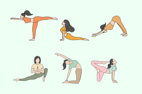 30 Set Bundle Women Yoga Pose Fitness Namaste Wellness Flat Art Meditation Clipart