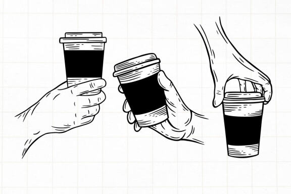 15 Set Bundle Hand Holding Coffee Shop beverage drink cup Line Art Hand Drawn Clipart
