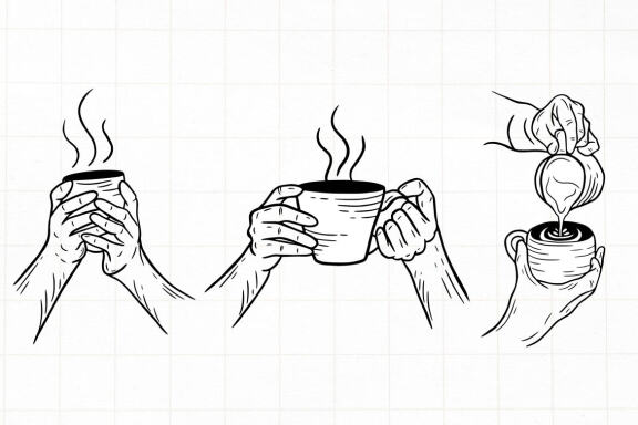 15 Set Bundle Hand Holding Coffee Shop beverage drink cup Line Art Hand Drawn Clipart