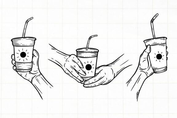 15 Set Bundle Hand Holding Coffee Shop beverage drink cup Line Art Hand Drawn Clipart