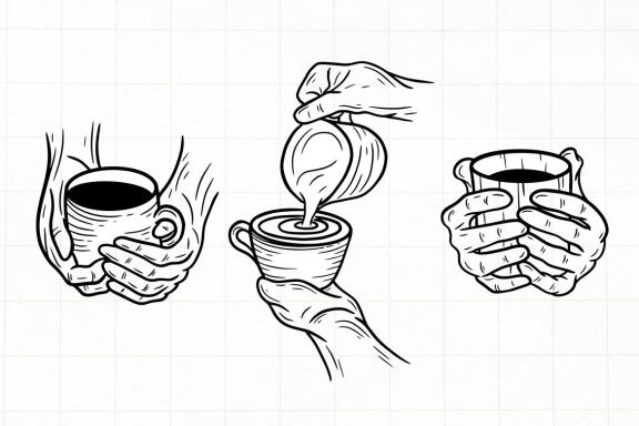 15 Set Bundle Hand Holding Coffee Shop beverage drink cup Line Art Hand Drawn Clipart