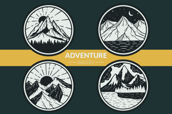 24 Adventure Mountain forest Camping nature Badges Explore outdoors Hand Drawn