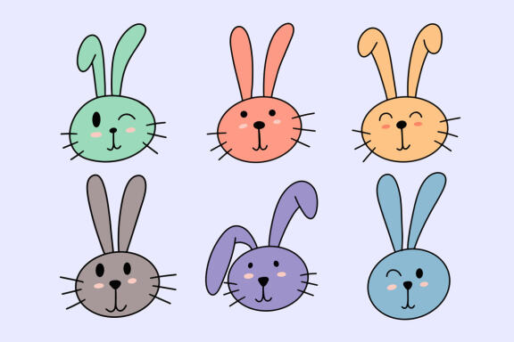 30 Set Collection Cute Rabbit Bunny pose face ears Flat art animals doodles clipart