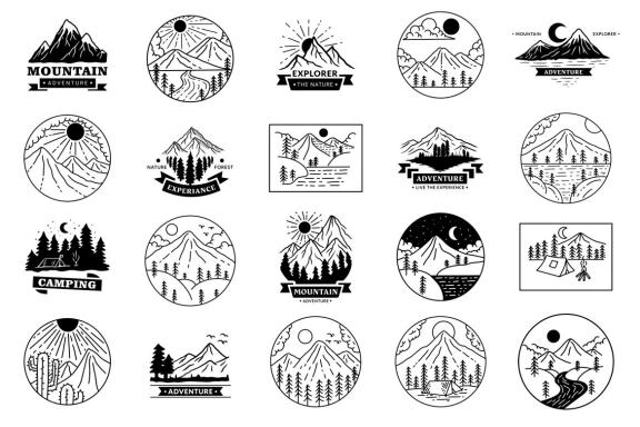 20 Collection Adventure Badges logo Camping mountain explorer expeditions outdoor