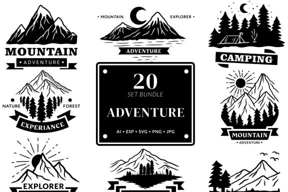 20 Collection Adventure Badges logo Camping mountain explorer expeditions outdoor