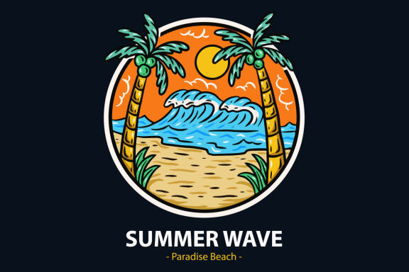 20 Set Bundle Summer Badges island vibes wave Trees Beach Sunset Retro Vintage Tropical