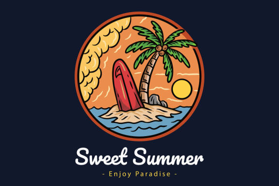 20 Set Bundle Summer Badges island vibes wave Trees Beach Sunset Retro Vintage Tropical