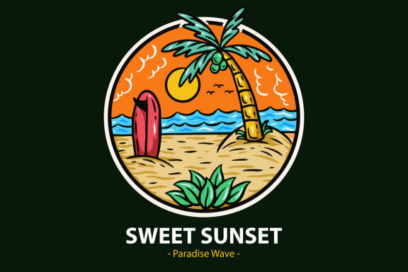 20 Set Bundle Summer Badges island vibes wave Trees Beach Sunset Retro Vintage Tropical