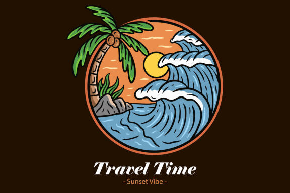 20 Set Bundle Summer Badges island vibes wave Trees Beach Sunset Retro Vintage Tropical