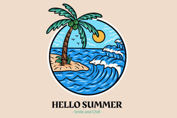 20 Set Bundle Summer Badges island vibes wave Trees Beach Sunset Retro Vintage Tropical