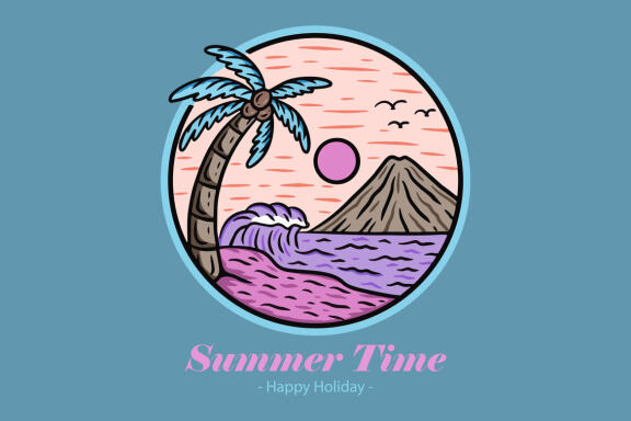 20 Set Bundle Summer Badges island vibes wave Trees Beach Sunset Retro Vintage Tropical