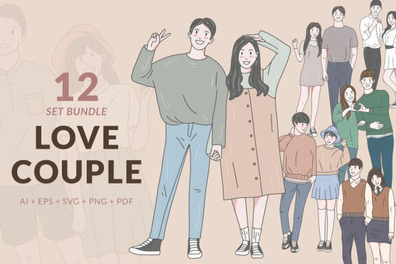12 Set Bundle Cute Love Couple Happy Romance Relationship Engagement Boyfriend Girl Friend Clipart