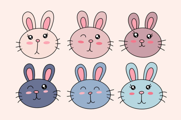 36 Set Cute Bunny Rabbit Kawaii Easter Bunnies Animals Doodle Clipart