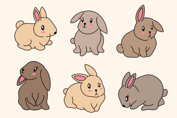 36 Set Cute Bunny Rabbit Kawaii Easter Bunnies Animals Doodle Clipart