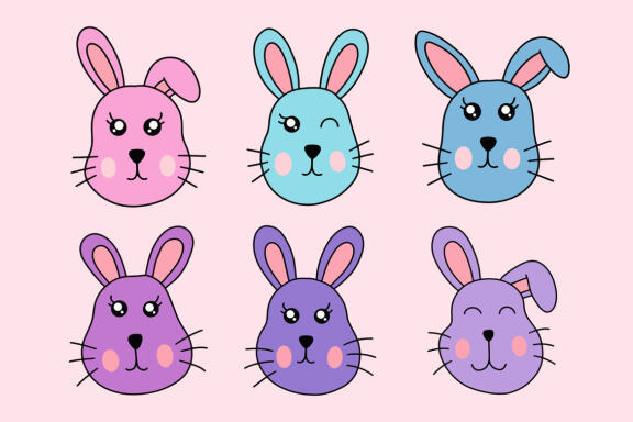 36 Set Cute Bunny Rabbit Kawaii Easter Bunnies Animals Doodle Clipart