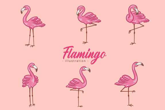 42 Set Cute Flamingo pink Bird flamingos Aesthetic Tropical Exotic Clipart