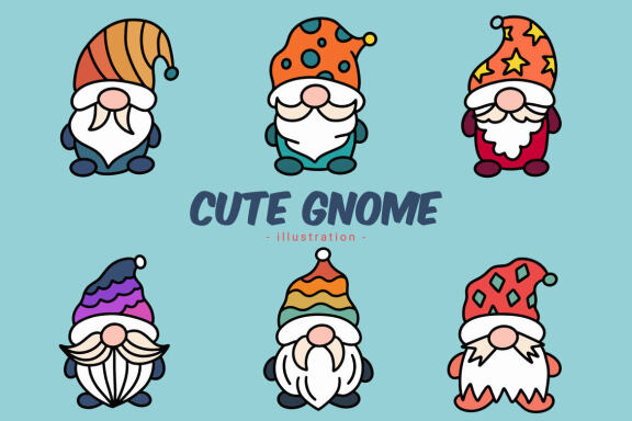 42 Set of Cute Gnome Elf Hand Draw Cartoon Doodle Clipart Collection