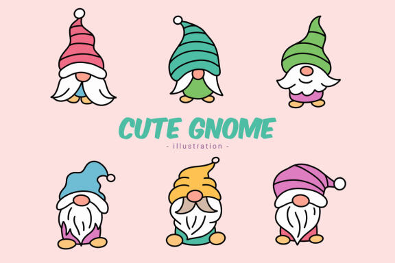 42 Set of Cute Gnome Elf Hand Draw Cartoon Doodle Clipart Collection