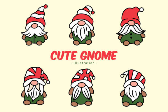 42 Set of Cute Gnome Elf Hand Draw Cartoon Doodle Clipart Collection
