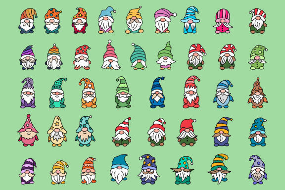 42 Set of Cute Gnome Elf Hand Draw Cartoon Doodle Clipart Collection