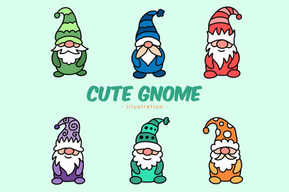 42 Set of Cute Gnome Elf Hand Draw Cartoon Doodle Clipart Collection