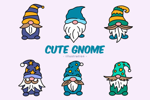 42 Set of Cute Gnome Elf Hand Draw Cartoon Doodle Clipart Collection
