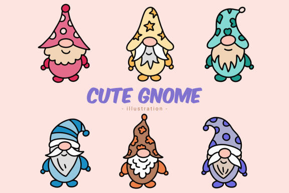 42 Set of Cute Gnome Elf Hand Draw Cartoon Doodle Clipart Collection