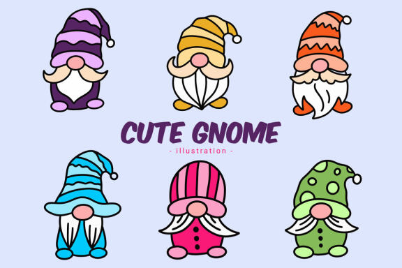 42 Set of Cute Gnome Elf Hand Draw Cartoon Doodle Clipart Collection