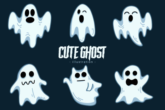 60 Set Cute Ghost Horror Spooky Cartoon flat design hand drawn Spooky emoji funny spirit doodle