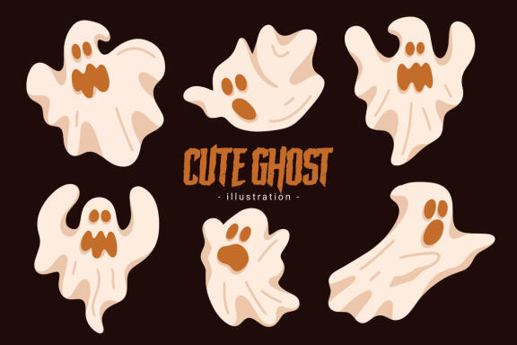 60 Set Cute Ghost Horror Spooky Cartoon flat design hand drawn Spooky emoji funny spirit doodle