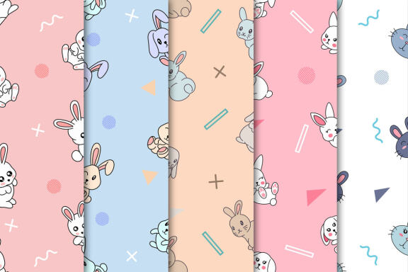 22 Set Bundle Cute Bunny Rabbit Seamless Pattern Background For Kids Clipart
