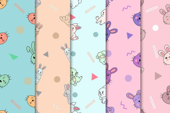 22 Set Bundle Cute Bunny Rabbit Seamless Pattern Background For Kids Clipart