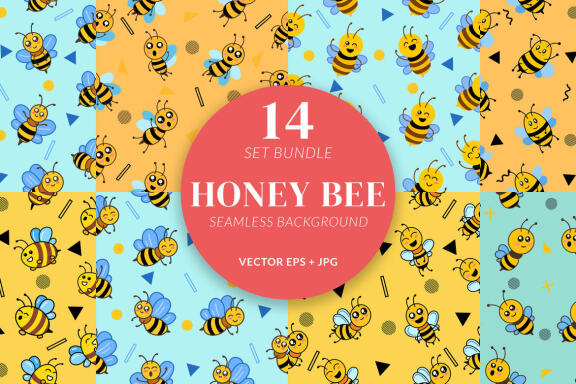 14 Set Bundle Cute Honey Bee Seamless Pattern Background Clipart