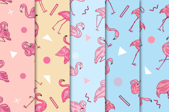 14 Set Bundle Cute Bird Flamingo Seamless Pattern Background for Kids Clipart