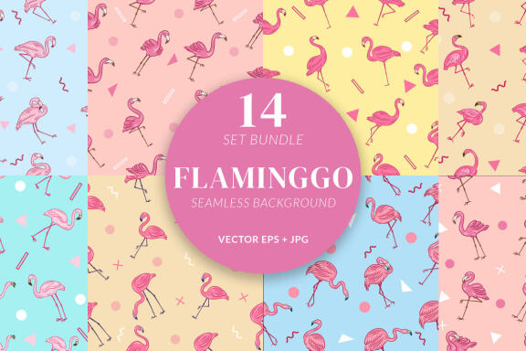 14 Set Bundle Cute Bird Flamingo Seamless Pattern Background for Kids Clipart