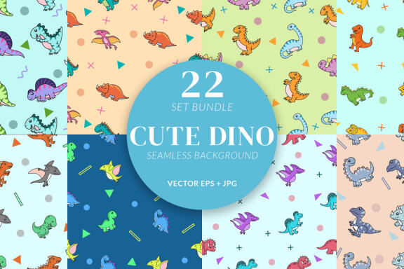 22 Set Bundle Cute Dino Seamless dinosaurs Pattern Background for Kids