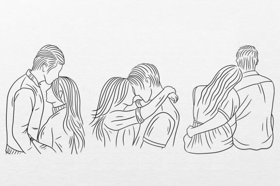 Couple Happy Line Pencil Drawing Vector. Love Man, Romantic Woman,  Lifestyle Young, Romance Two Relationship, Together Couple Happy Character.  People Illustration Royalty Free SVG, Cliparts, Vectors, and Stock  Illustration. Image 198216501.