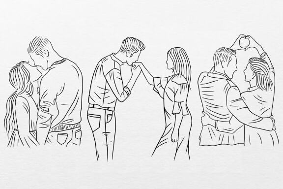 Set Bundle Line Art Drawing Simple Love Couple Wedding Happy Hand Drawn  8424442 Vector Art at Vecteezy