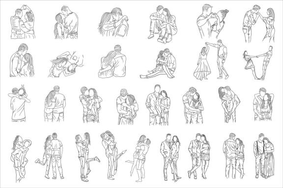 Premium Vector  Set bundle line art drawing simple love couple wedding  happy hand drawn