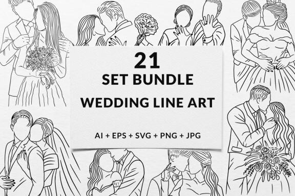 21 Set Bundle Wedding Couple Love, Marriage, Romantic, Couples, Family Clipart
