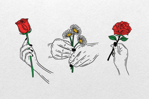 15 Set Bundle Hand Holding Flower Rose Sunflower Beauty pretty female Clipart
