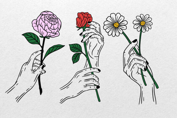 15 Set Bundle Hand Holding Flower Rose Sunflower Beauty pretty female Clipart