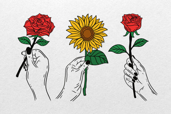 15 Set Bundle Hand Holding Flower Rose Sunflower Beauty pretty female Clipart