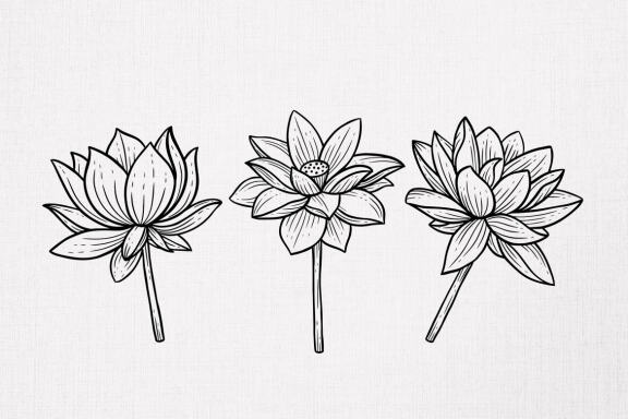 15 Set Bundle Lotus Flower Line Art Relax Meditation Fine Hand Drawn Floral