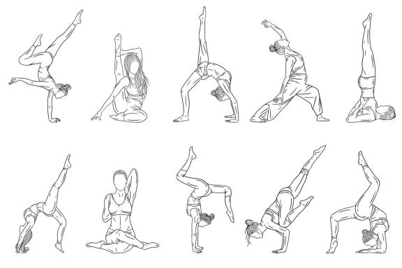 10 Set Bundle Women Yoga Pose Line Art Meditation Namaste Wellness Fitness Clipart