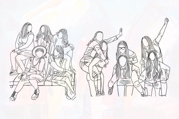 10 Set Bundle Women Girl female Friendship Bestfriend Line Art Hand Drawn Women