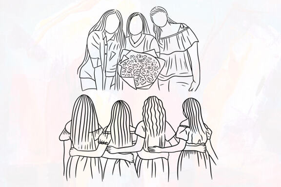 10 Set Bundle Women Girl female Friendship Bestfriend Line Art Hand Drawn Women